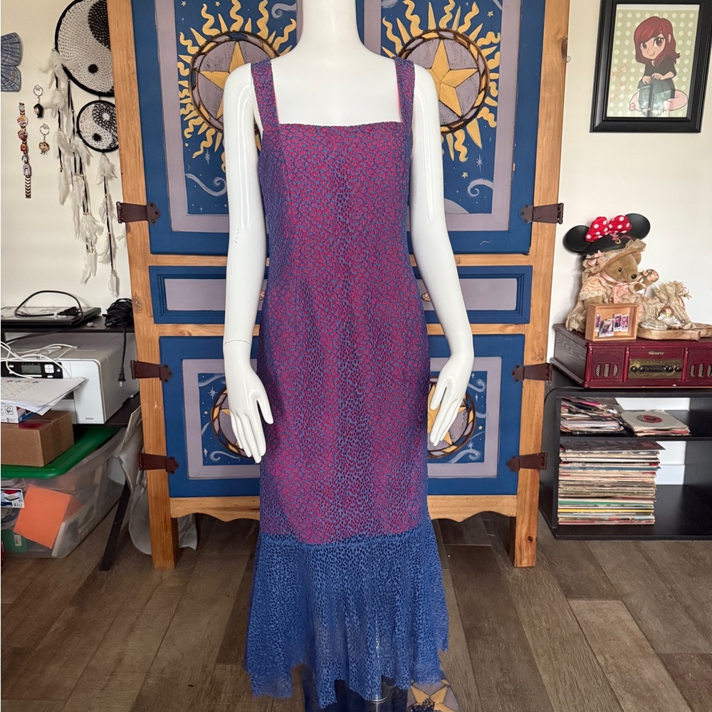 Chic Pink and Blue Midi Dress